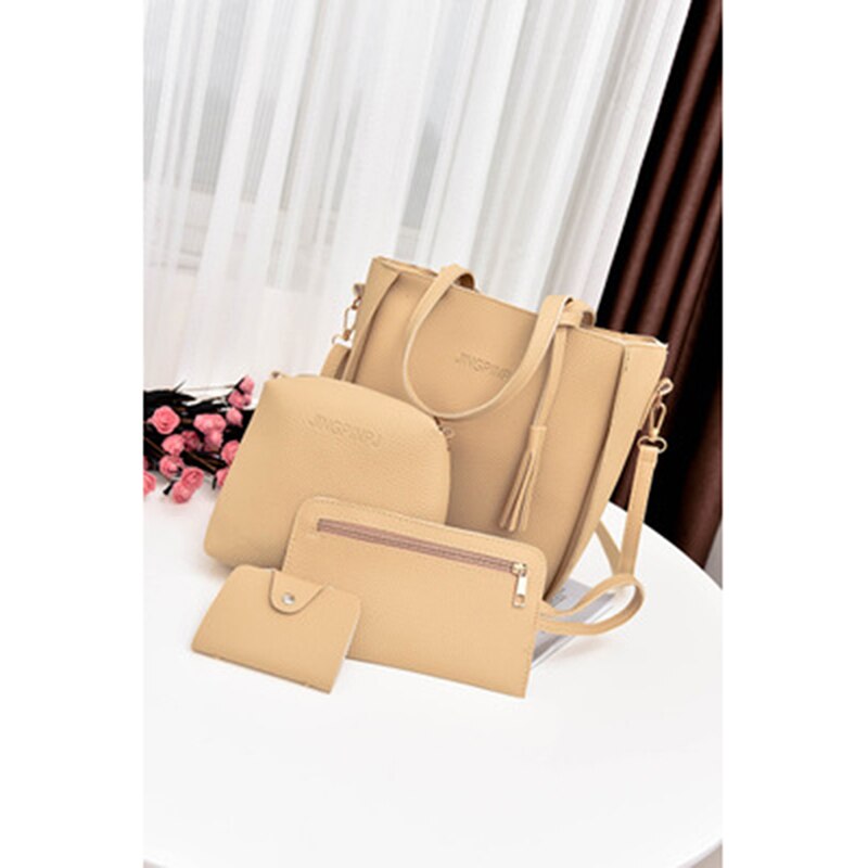 Women Top-Handle Bags Female Composite Bags Women Messenger Bags Handbag Set PU Leather Wallets Key Bag Set: Khaki