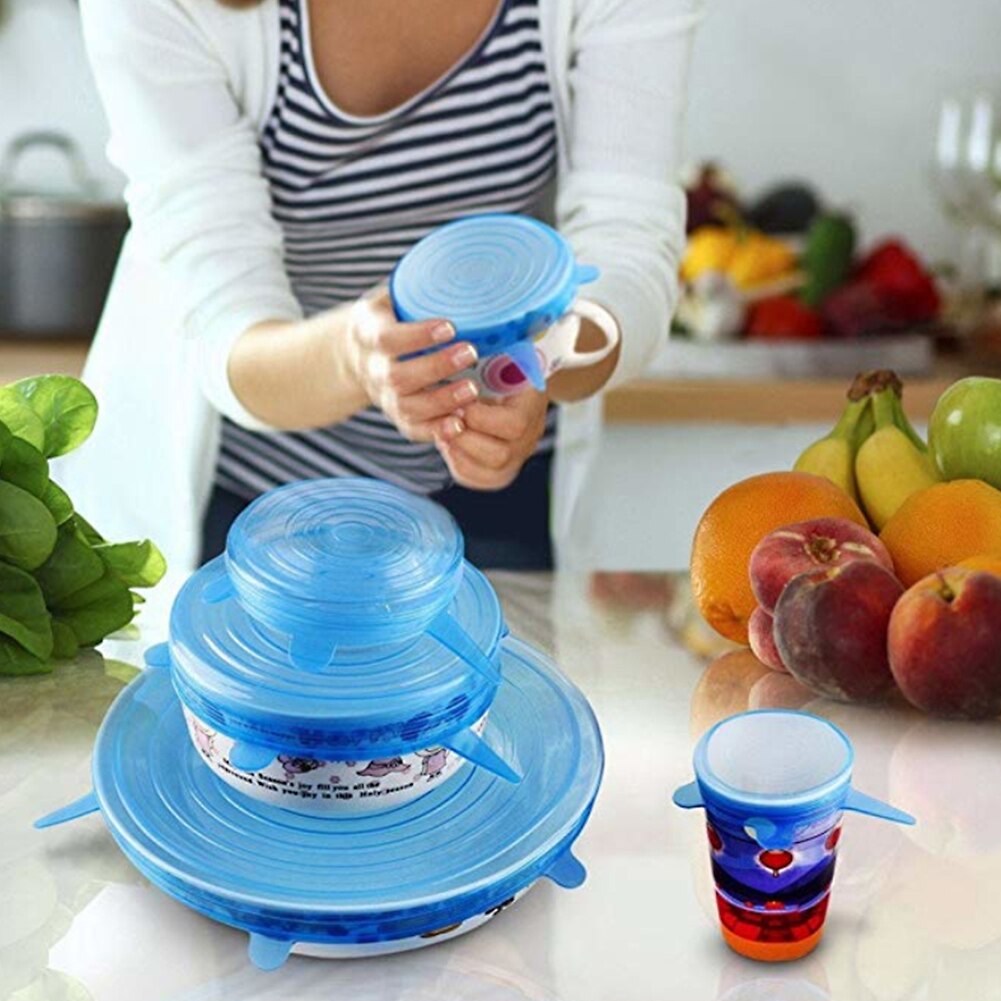 6 PCS Silicone Stretch Lids Universal Silicone Food Wrap Bowl Pot Lid Silicone Cover Pan Cooking Kitchen Accessories