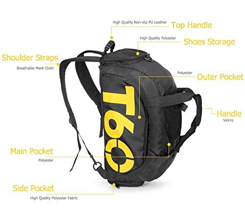 T60 Gym Bag Men Women for Training Sports Bags for Fitness Backpack with Shoes Storage Outdoor Travel Shoulder Rucksack