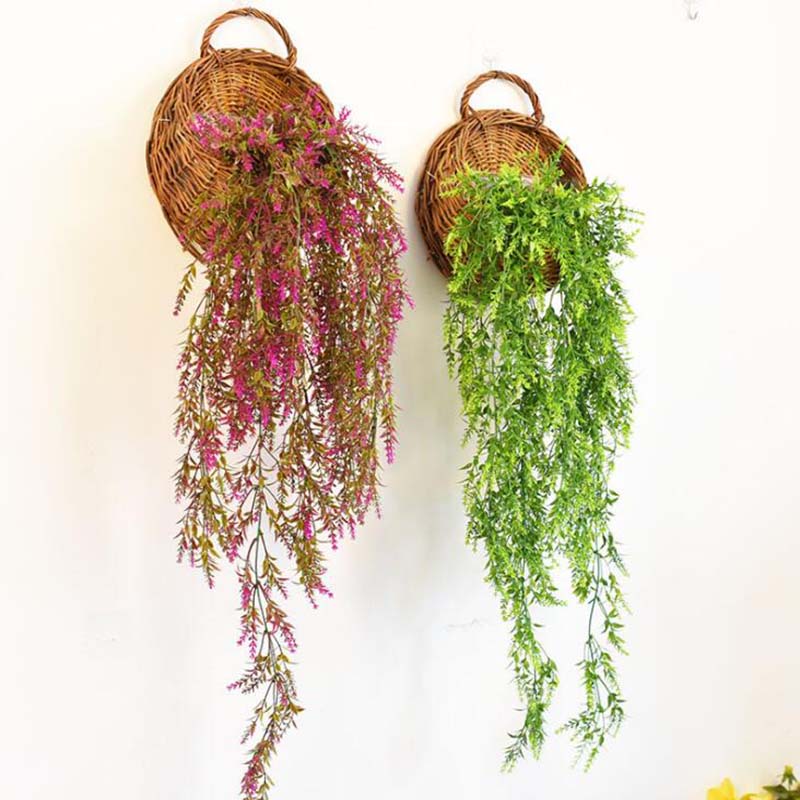 Håndlavet flettet rattan blomsterkrukke vægophæng flettet rattan kurv haveplanteholder havekrukker vægplante