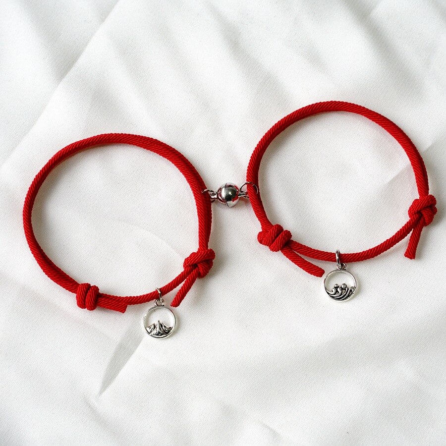 Bracelet magnétique de Couple pour hommes et femmes, 2 pièces, s'attirent les uns les autres, personnalité créative, breloque, bijoux, d'amoureux: Red