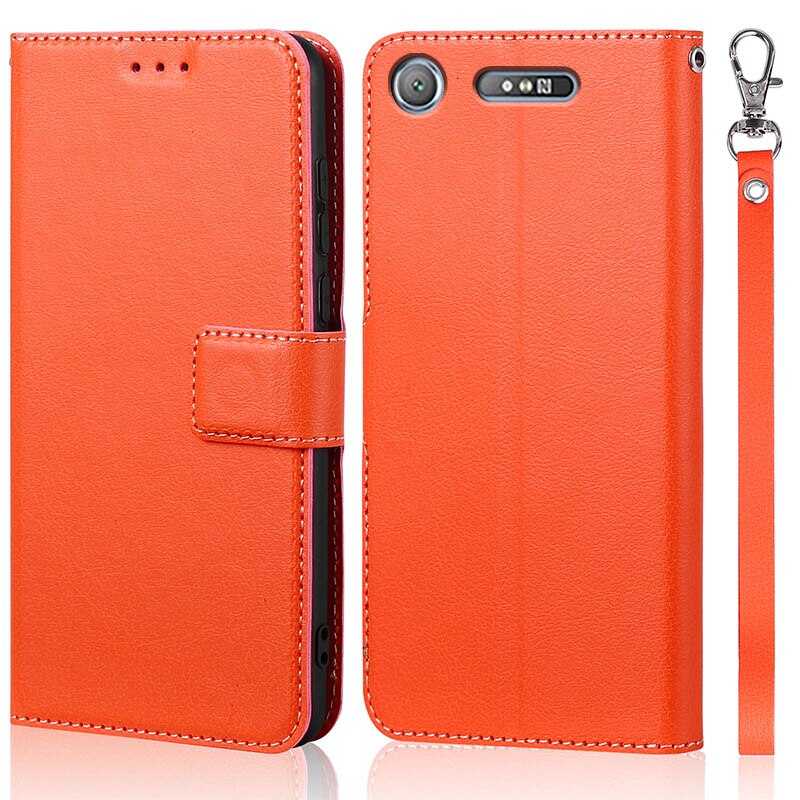 Coque de téléphone en cuir avec porte-cartes pour Sony Xperia XZ1 G8341 G8342, étui portefeuille ultra fin à rabat: Orange