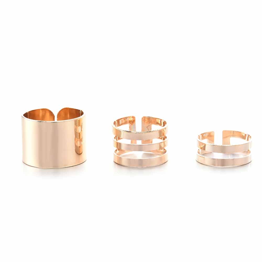 Anillos de oro Punk para mujer, 3 uds., banda lisa apilada, nudillo del dedo corazón, conjunto de Anillos para mujer, joyería de Rock