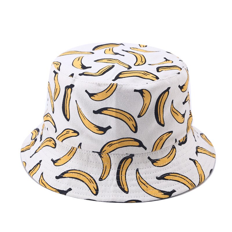 Sombrero de pescador con estampado de plátano para hombre y mujer, gorro de pescador con estampado de plátano de doble cara, Hip Hop, Bob, para viajes al aire libre, Panamá, 2022: white