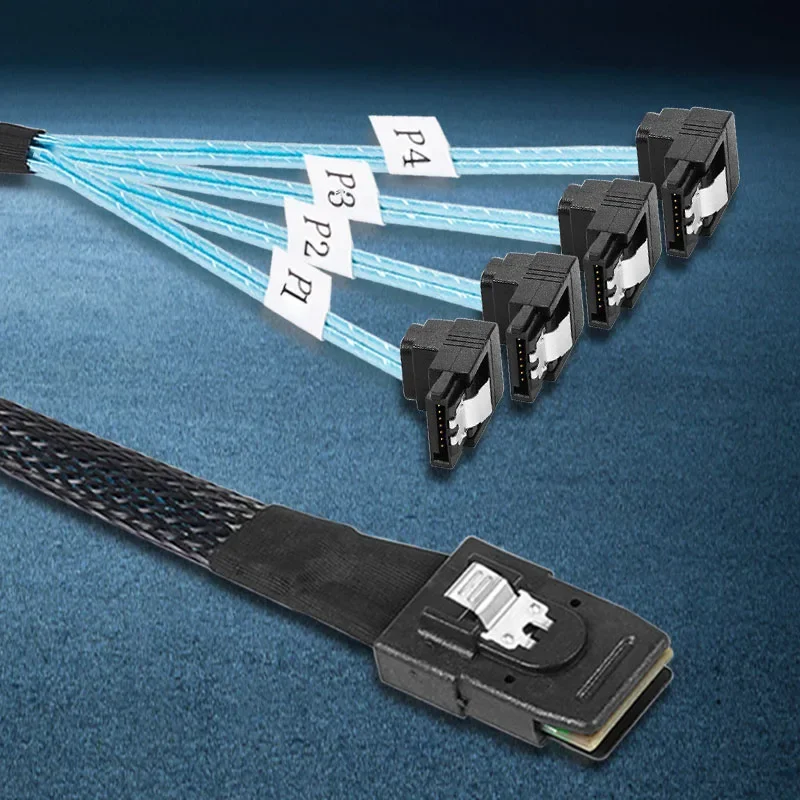 Cable convertidor interno Mini SAS SFF-8087 a 4 SATA 3,0 en ángulo recto, Cable de servidor de disco duro de 36 pines a 4 SATA de 7 pines y 6Gbps