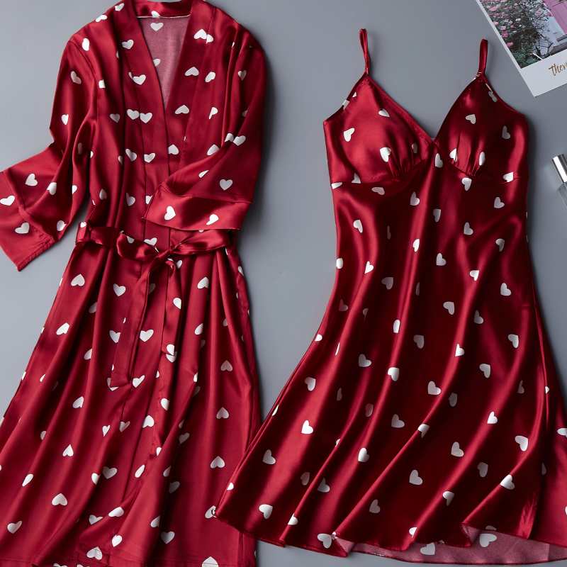 Dames Sexy Zijde Satijn Nachtjapon Polka Dot Nachthemd Mouwloze Nachtkleding V-hals Night Slaap Jurk Nachtkleding Voor Vrouwen: red / L