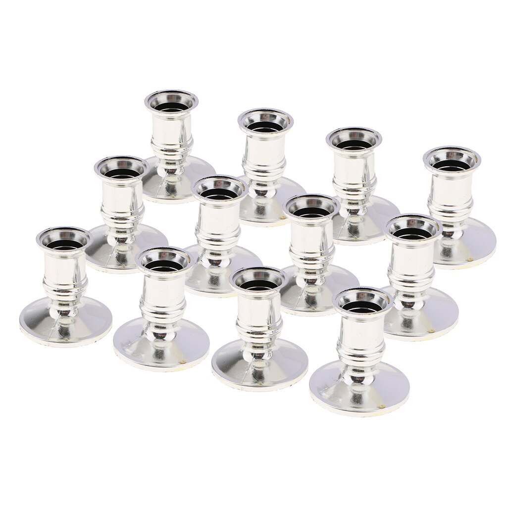 12pcs Plastic Candle Holder Pillar Candle Stick Wedding Event Candelabra Silver