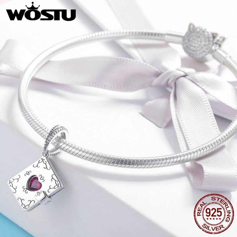 Wostu Authentieke 925 Sterling Zilver Forever Love Letter Bungelt Bedels Fit Armband Hanger Romantische Sieraden CQC980