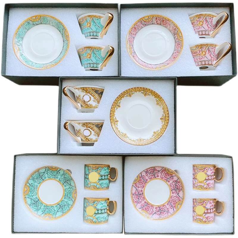 Tea Cup Coffee Cup Saucer Couples Mugs Set Drinkware European Palace Gold Rim Coffee Cup Bone China Hand-painted Head Style