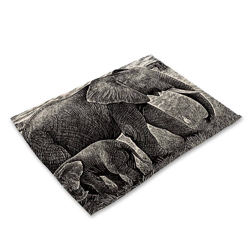 1 Pcs Elephant Pattern Kitchen Placemat Dining Table Mats Cotton Linen Drink Coasters Western Pad Bowl Cup Mat 42*32cm: 2