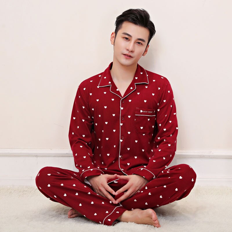 Herre bomull vår høst ung stor elastisk midje herre pyjamassett komfortabelt pluss størrelse ml xl xxl 3xl 4xl