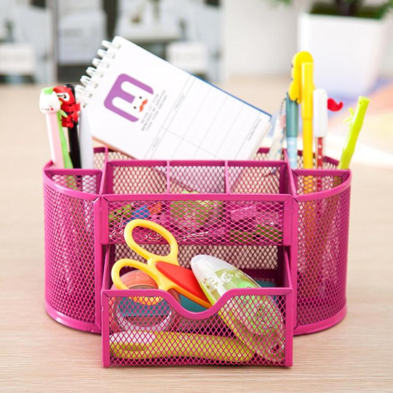9 Grids Desk Organizer Multifunctionele Metalen Romp Meer Duurzaam Mesh Pen Holder School Kantoren Briefpapier Container Doos