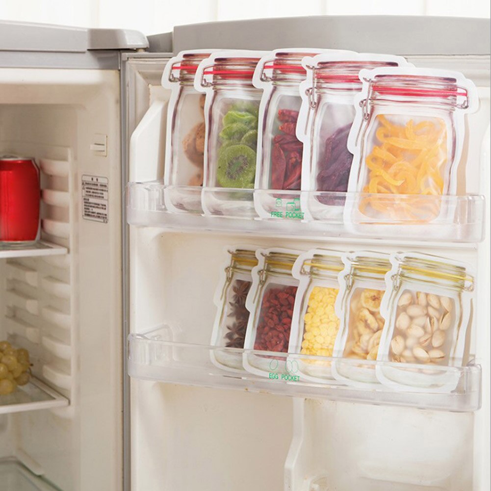 12 Pcs Jar Bags Seal Zipper Reusable Food Saver Storage Leakproof Containers Zip Shut Bag Cup Fresh Bag Food Storage Bag H99F