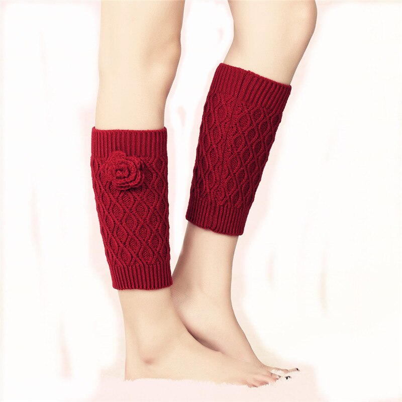 Handgemaakte Bloemen In Buis Voet Cover Gebreide Warm Boot Cover Dames Herfst En Winter Wollen Garen Beenwarmers Sokken effen: Bourgondië