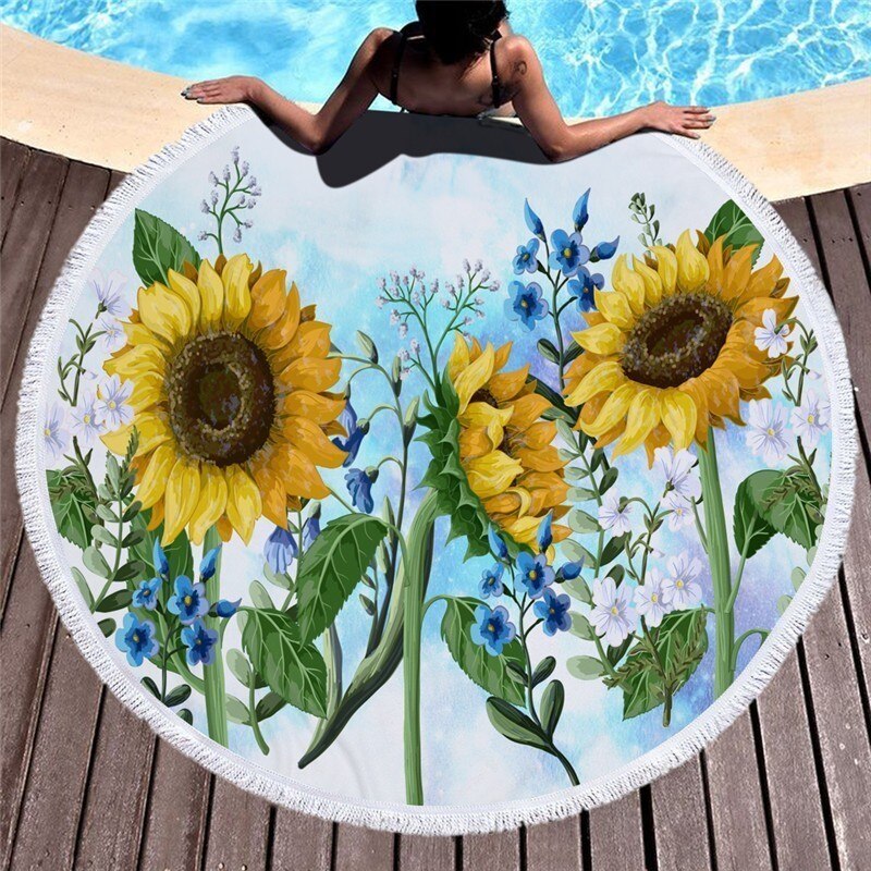 Sunflower Microfiber Round Beach Towel Thick Shower Bath Towels Circle Swim Mat With Tassel Toalla De Playa Serviette De Plage: Beach Towel 10