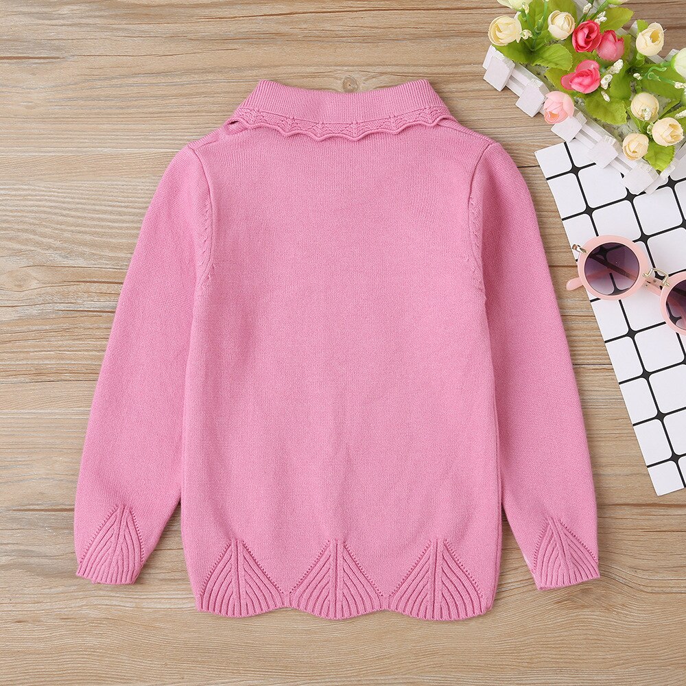 Camiseta de manga larga de punto de algodón para niños, camiseta informal de color rosa liso con cuello vuelto para niñas de 0 a 2 años