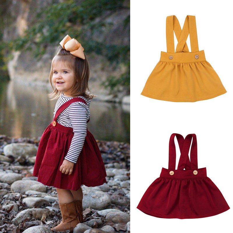 0-3Y Peuter Baby Meisjes Baby Prinses Solid Button A-lijn Rokken Overalls Katoen Outfits