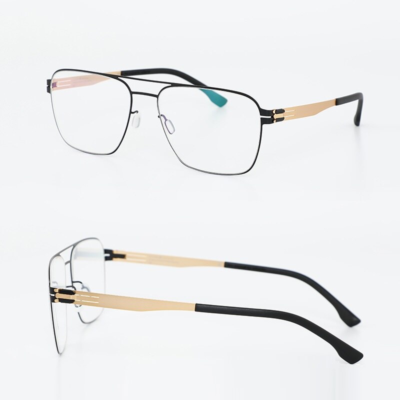 Montura de gafas de doble haz para miopía para hombre, anteojos delgados sin tornillo, ultraligeros, caja Original, Berlín, Alemania, 2022: Black Golden