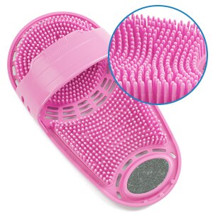 Fotborste för badrum silikon ren massage tofflor tvätta fötter exfolierande tvätta fötter badborstar dusch skurverktyg 1pc: Rosa