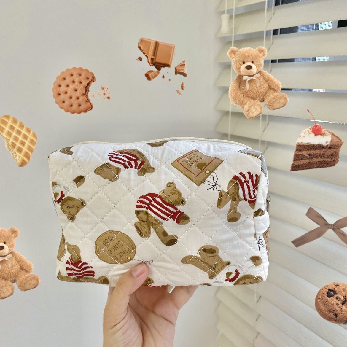 Estuche de lápices de gran capacidad para niñas, bolsa de almacenamiento de papelería para estudiantes, bonita bolsa de cosméticos de oso Kawaii, bolsa de papelería coreana