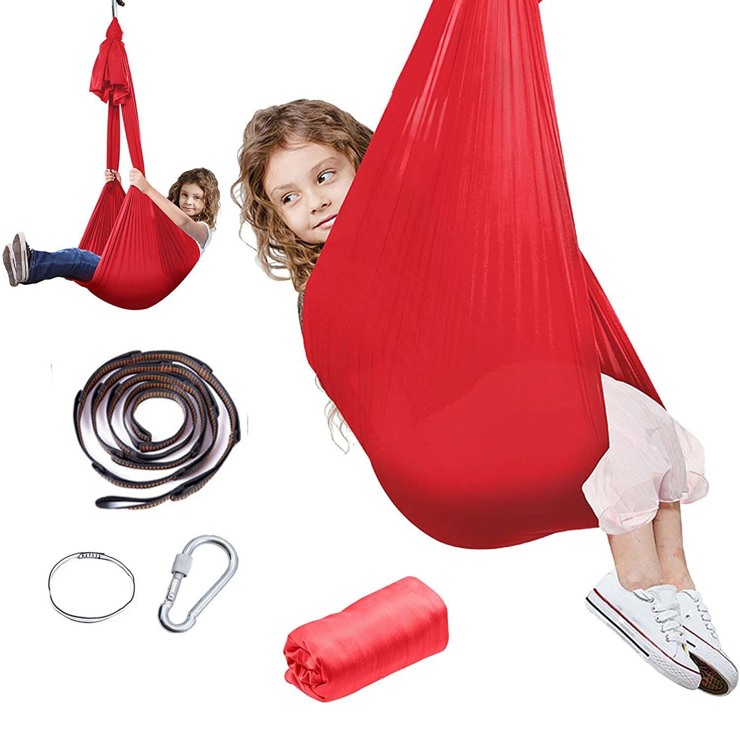 Kid Zintuiglijke Swing Indoor Yoga Hangmat Therapie Seat Stoel Huis Cuddle Swing Geweldig Voor Autisme Adhd Verwerking Stoornis: Deep Red