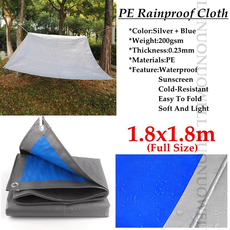 Lona de PE plateada y azul de 0,23mm de grosor, impermeable, para camión, coche, balcón, camión: 1.8x1..8m