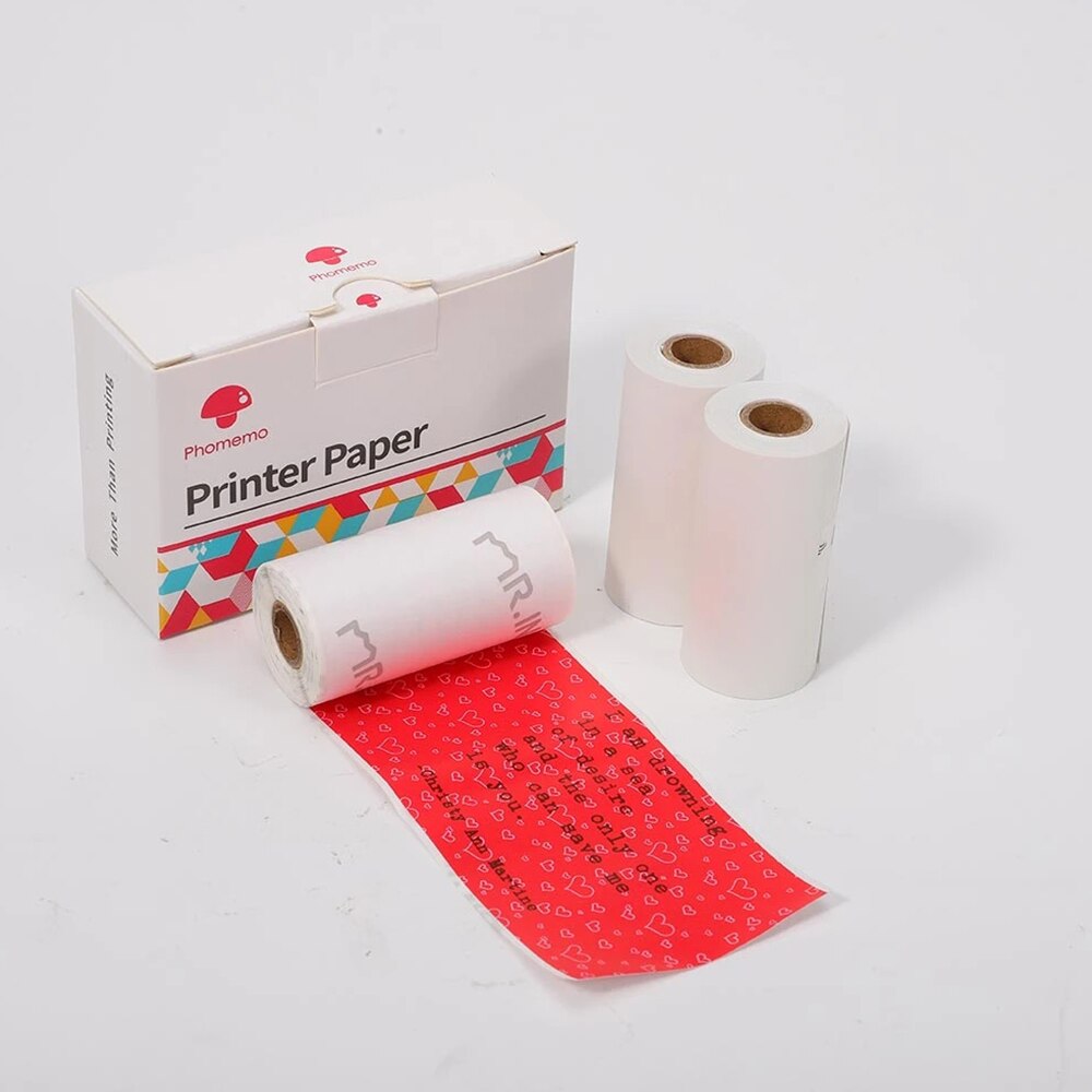 Phomemo Red Heart Pattern Stickers Thermal Paper 3 Rolls for 20 Years for Phomemo M02/M02S/M02Pro Photo Printer Label Papaer