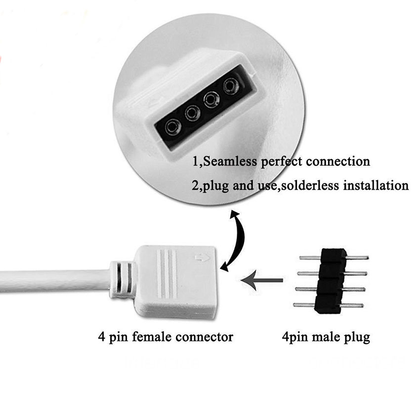 Connecteur de bande LED RGB à 4 broches, 1 à 1, 2, 3, 4, 5, câble séparateur d'alimentation, aiguille à 4 broches, fil de connecteur femelle pour bande lumineuse LED RGB