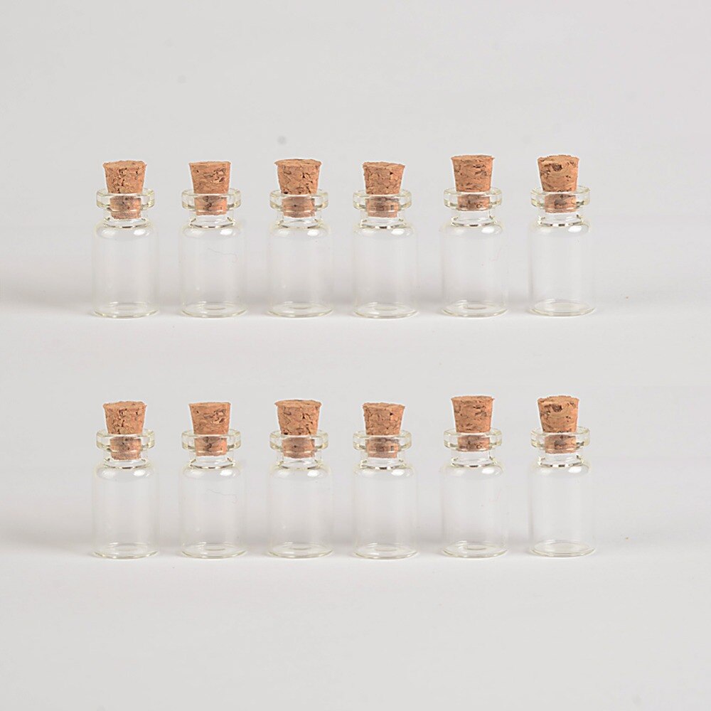 1ml miniglasflaskor flaskor med kork tomma små genomskinliga glasflaskor 13*24*6mm 100 st/lot