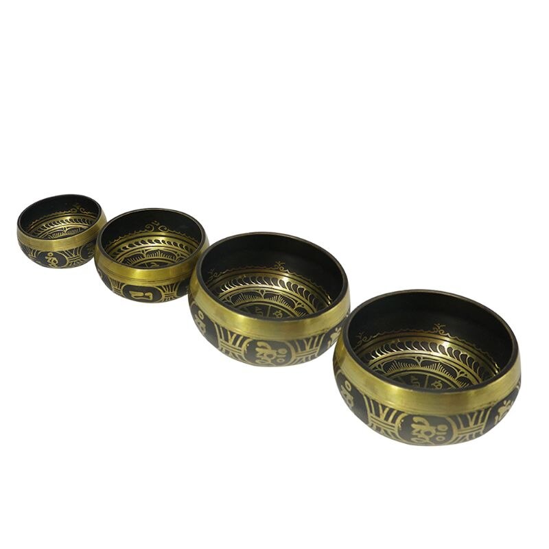 Ensemble de bols chantants tibétains antiques à l'esprit silencieux avec maillet à double surface et coussin en soie favorisant la guérison des chakras de la paix