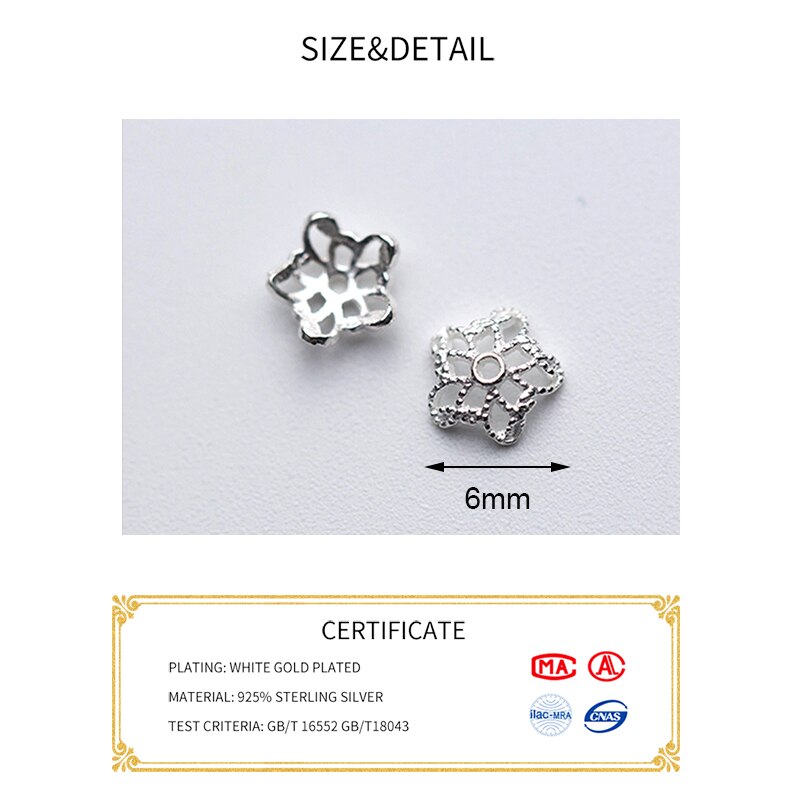 Meetsoft Sekretariat 5 stück/viel  s925 Sterling silber fünfzackige sternblumen-perlenkappen anhänger für diy handgefertigten schmuck zubehör