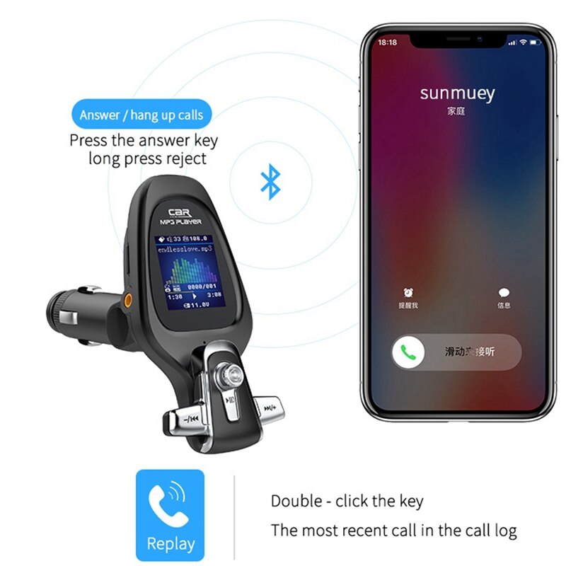 BT28 Color Screen QC 3.0 Fast Charge Multi-Function Card Car Bluetooth FM Transmitter Car Mp3 Player Adapter Charger