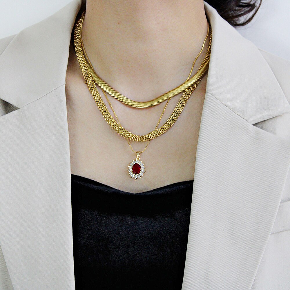 Collar de acero inoxidable de 18K para hombre y mujer, Gargantilla con dijes para deslustre, joyería de malla con personalidad, decoración de cadena