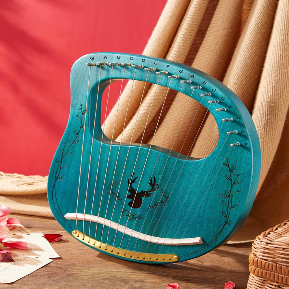 Caja de arpa de Lira de madera de 16 cuerdas, instrumento de cuerda con llave de afinación, 3 uds., púas, instrumentos de cuerda