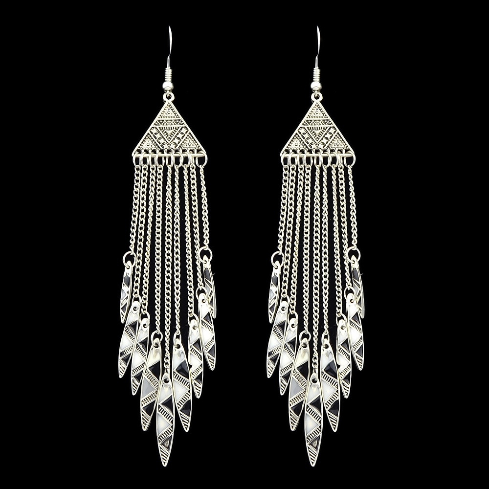 Feecolor 1 Paar Boho Nationale Indian Sieraden Zilveren Kleur Lange Spike Oorbellen