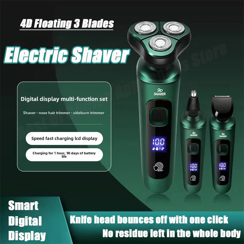 Nueva Afeitadora eléctrica con pantalla Digital LED, maquinilla de afeitar flotante de tres cabezales, recargable por USB, cuchillo para Barba portátil multifunción