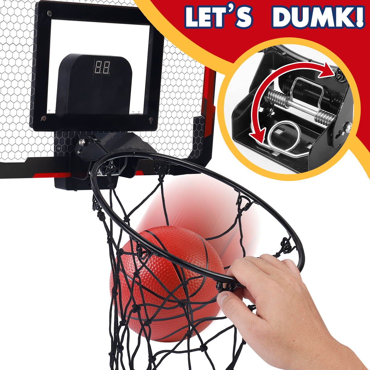 Indoor Kids Basketball Hoop, Dunkable Mini Basketball Hoop Over-the-Door, Teen Toy, Halloween/Christmas/Thanksgiving