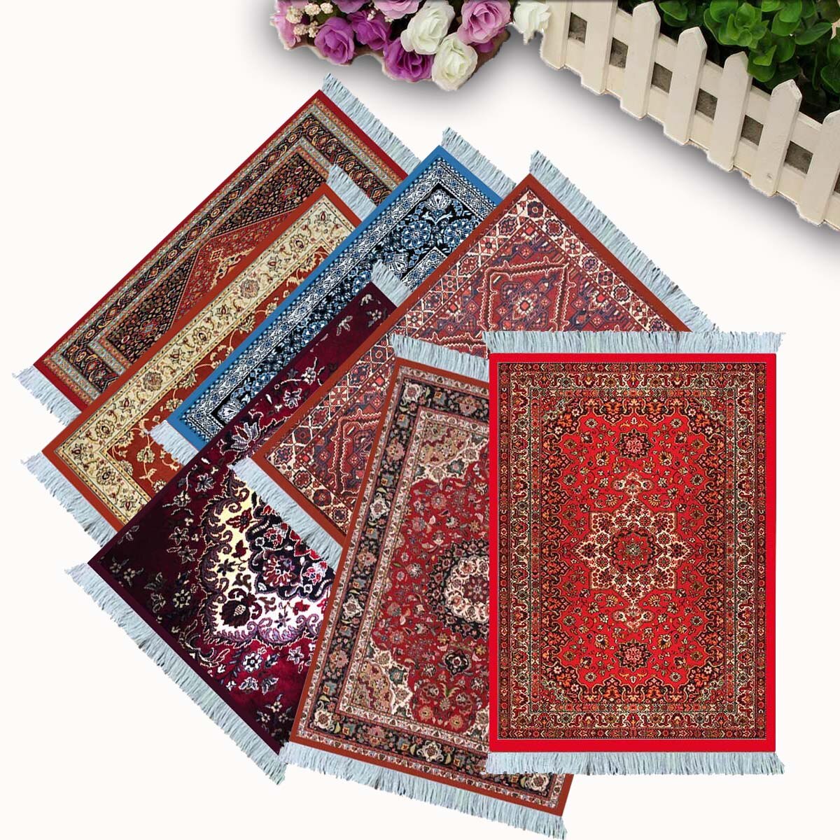 MRGLZY Mini Carpet Persian Weaving Pad Mouse Pad Carpet Big Pattern Cup with Side Home Office Desk Decoration Craft Retro Style