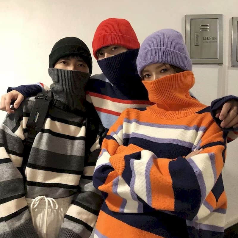 Tröjor par toppar höst vinter tjock varm randig tröja ledig turtleneck tröjor stickad tröja dam klädsel toppar