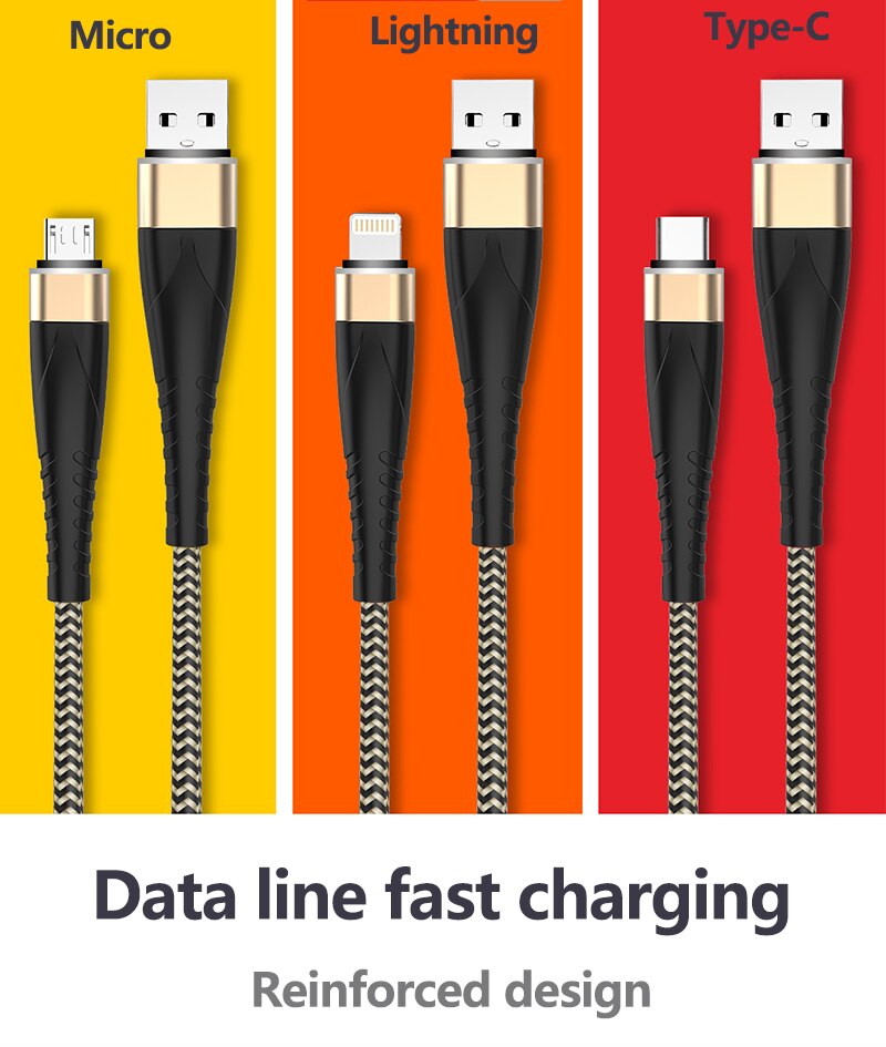 Usb Cable 1m Data Line Fast Charging Faster Charger Micro Lightning Type C Braided Anti-bending Data Cable 10000 Swing Tests