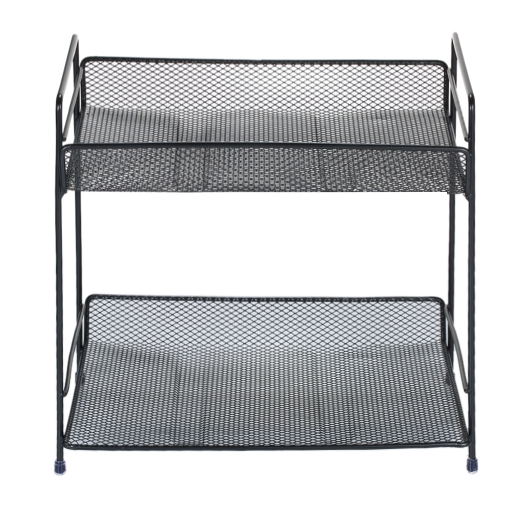 2-Tier Metal Mesh Storager Basket Organizer for Home Office Kitchen Bathroom Black