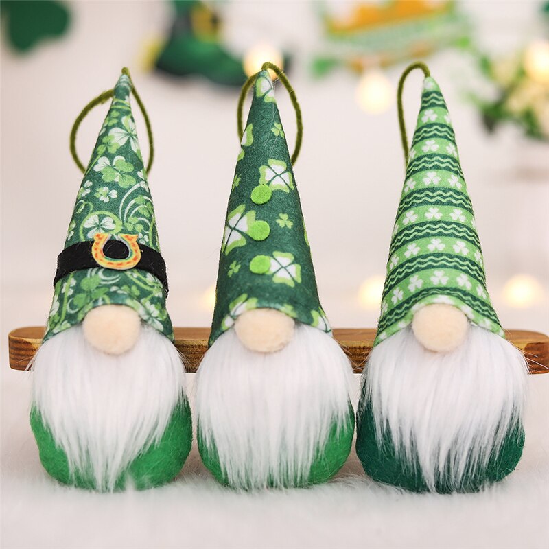 3 stk st patricks dag nisse ornamenter irske nisser saint patrick grøn kløver ansigtsløs dukke vedhæng st patricks dag dekorationer: -en