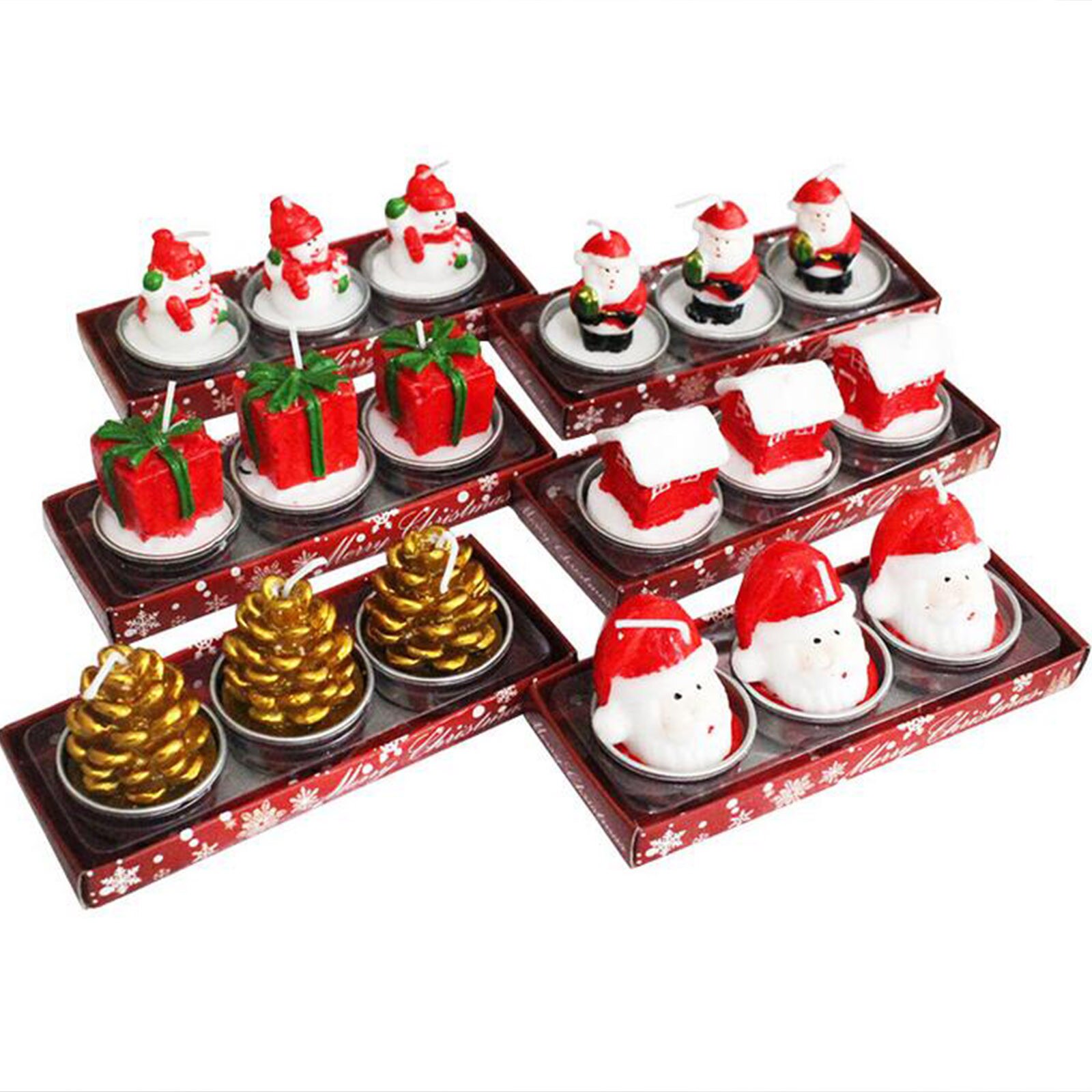 3pcs/set Christmas Candles Santa House Snowman Christmas Tree Paraffin Candles Wedding Home Party Candles Decor Light #YL5