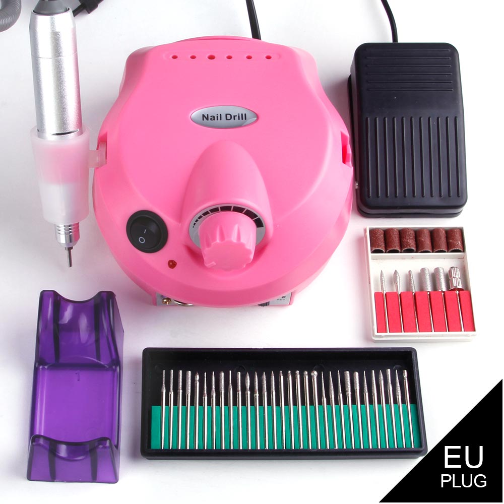35000RPM Electric Manicure Machine Set Nail Drill Bits Milling Machine For Pedicure Apparatus Diamond Cutters Gel Polish Remover: Pink Set A