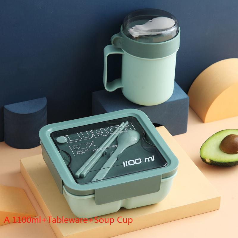 Lunch Box for Students and Office Workers with Tableware Can Be Heated By Microwave Oven Bento Lunch Box Snack Container: A1 set