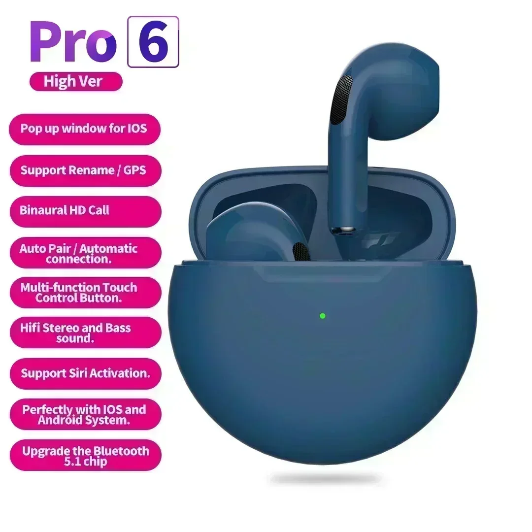 Air Pro 6 TWS Drahtlose Kopfhörer mit Mikrofon Fone Bluetooth Kopfhörer Sport Lauf Headset für Apple iPhone Xiaomi Pro6 Ohrhörer: Blau
