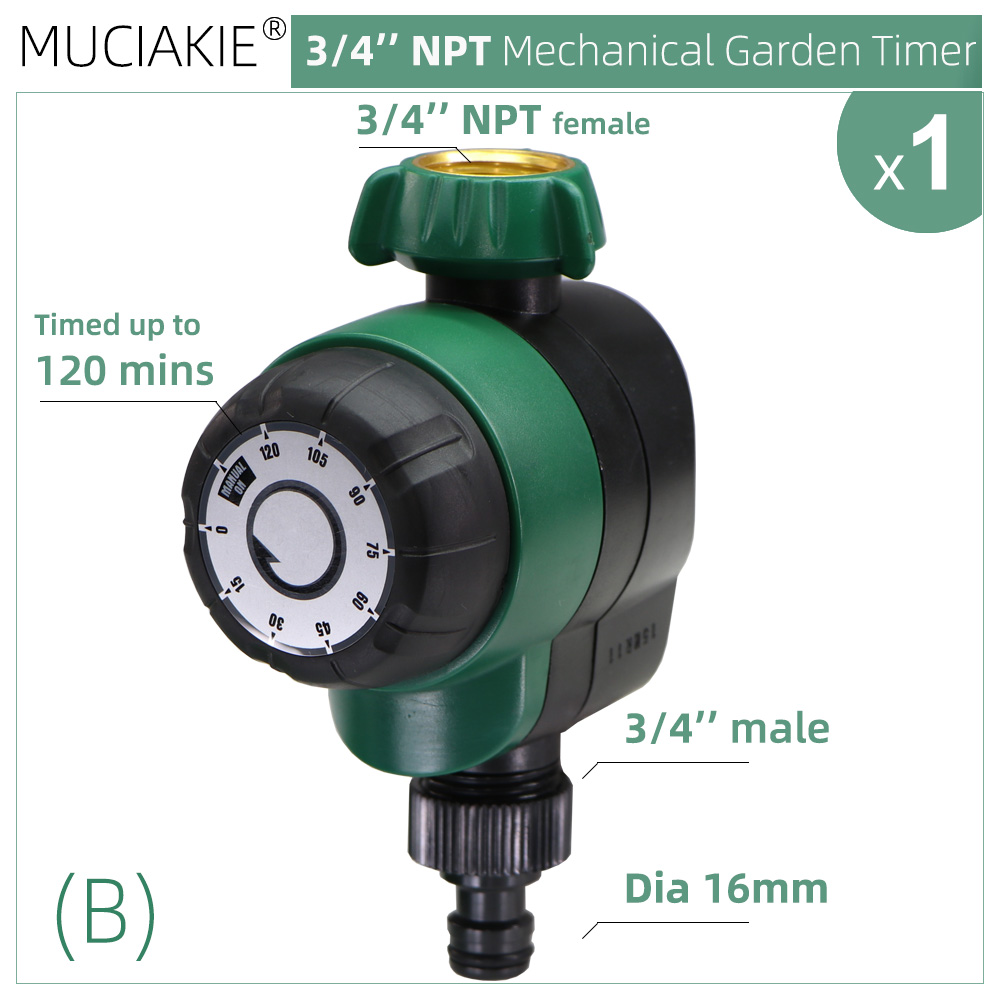 Temporizador de riego para jardín, controlador automático de riego por goteo, mecánico inteligente, sistema de aspersión para invernadero de 3/4 Min, USA 120 ''NPT: B