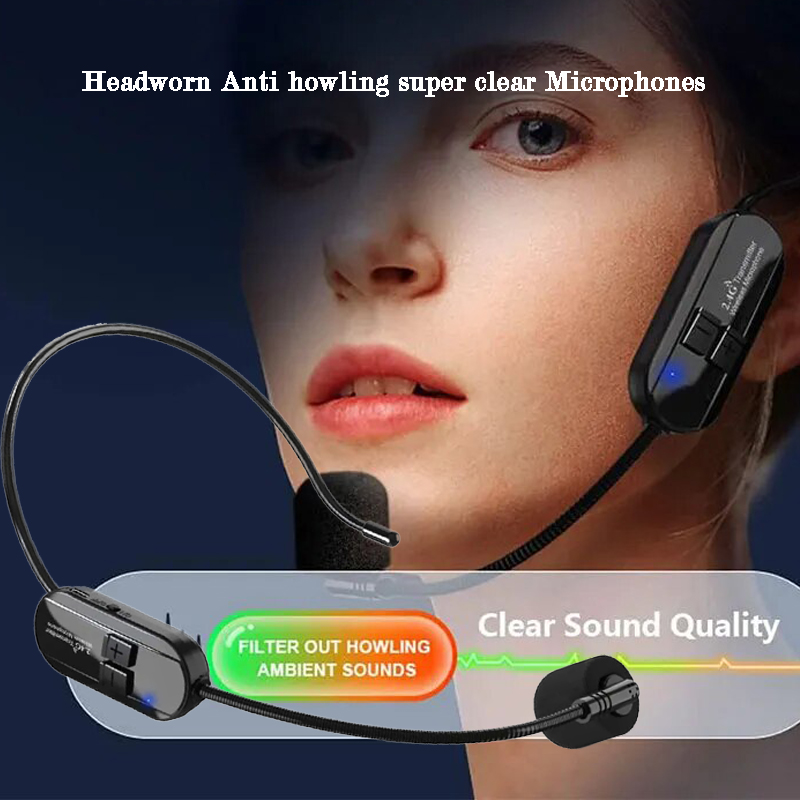 2,4 G Professionelles Wireless Headset Mikrofon für Sprachverstärker Lautsprecher Karaoke Unterricht Treffen Singen Gaming Kommentar