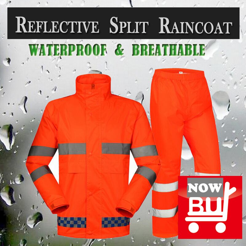 SPARDWEAR waterdichte hoge zichtbaarheid reflecterende veiligheid regenpak jas en broek fluorescerende oranje split regenjas