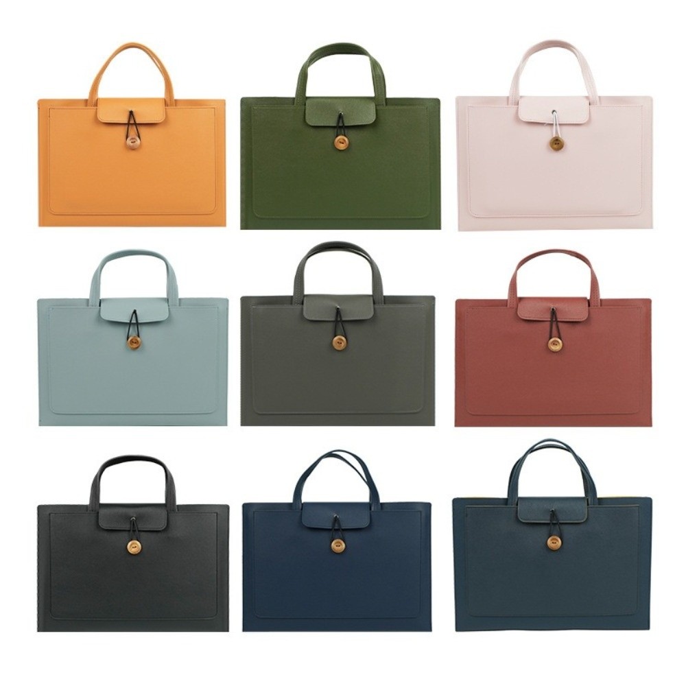Portable Large Capacity Laptop Bag Rectangle PU Handheld Bag Solid Color With Storage Pocket Protective Bag Business Use